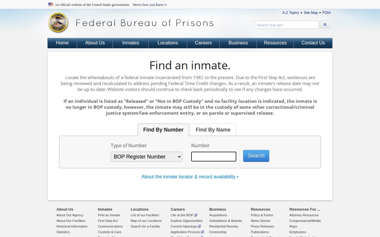 Federal BOP locator for an Amelia County release search