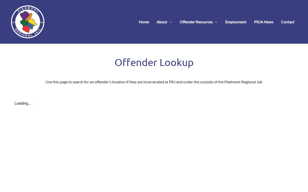 Official Piedmont Regional Jail current-custody lookup